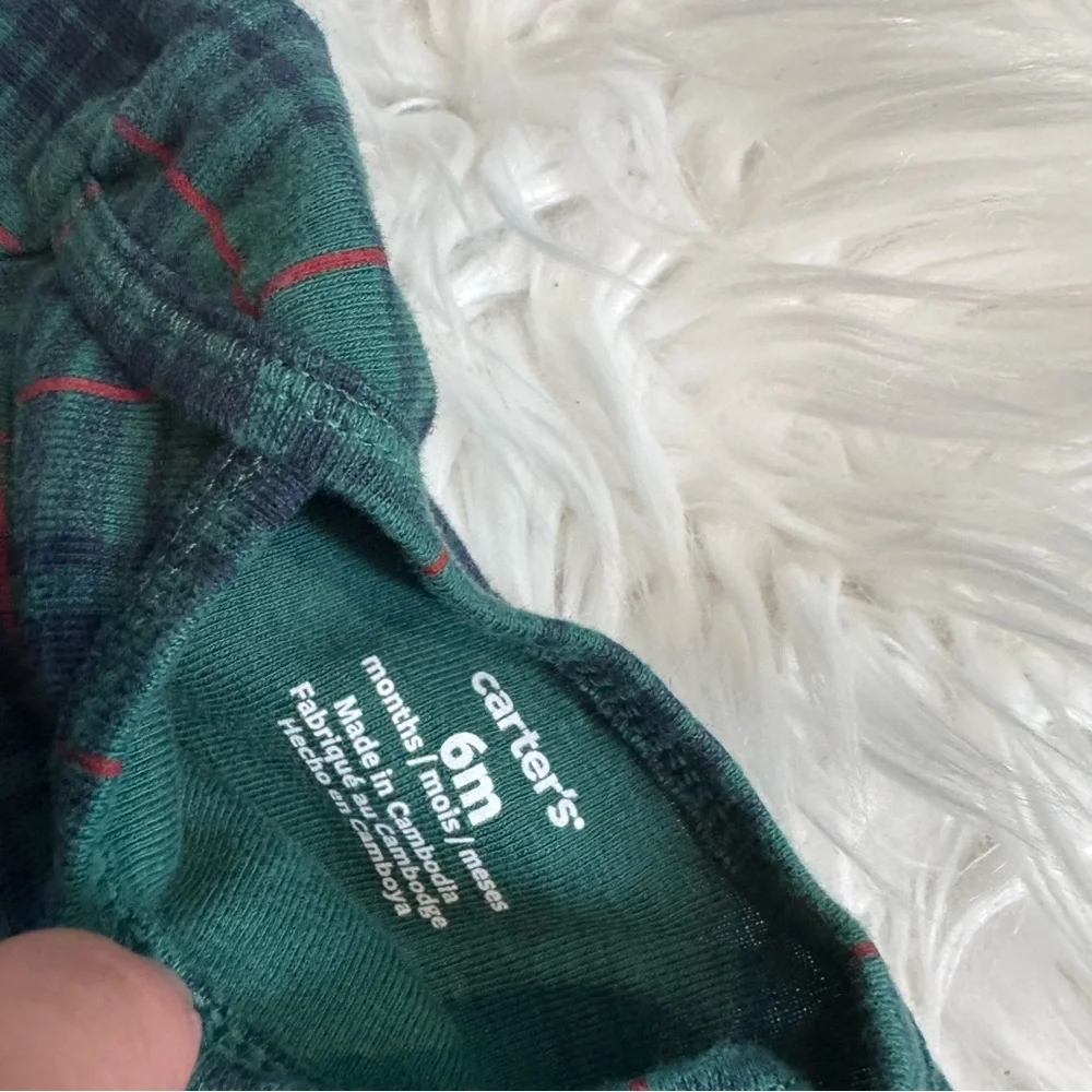 Carter’s Baby Boy Christmas Outfit 6M‎ Reindeer Plaid Set Footed Pants EUC